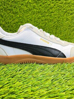 Puma Club 5v5 Boys Size 7Y White Black Gum Athletic Leather Shoes Sneakers